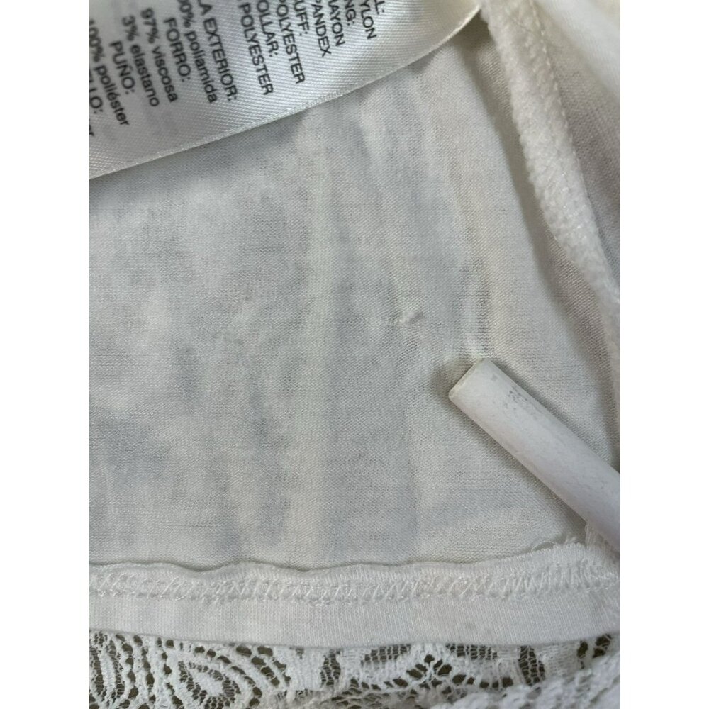 White House Black Market Lined White Lace Top Chiffon Ruffle Sleeves Sze S - Picture 15 of 16